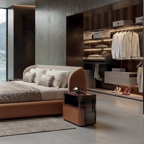 Contemporary bedside table - SEAN  - LONGHI S.p.a. - wood veneer / rectangular / with drawer