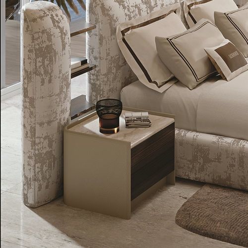 Contemporary bedside table - ARGO - LONGHI S.p.a. - marble / leather base / curved