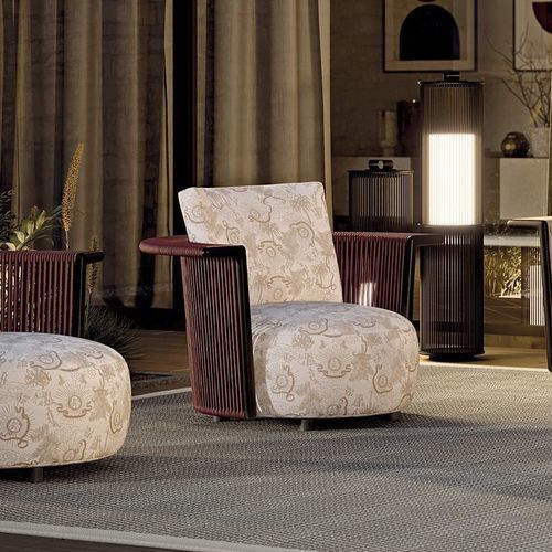 Contemporary armchair - ZEPHYR - LONGHI S.p.a. - polyurethane foam / textile / powder-coated steel