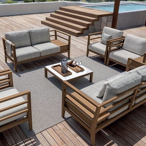 Contemporary sofa - STADEL - LONGHI S.p.a. - for outdoor use / iroko / with removable cover