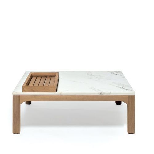 Modern coffee table - STADEL - LONGHI S.p.a. - HPL / iroko base / square