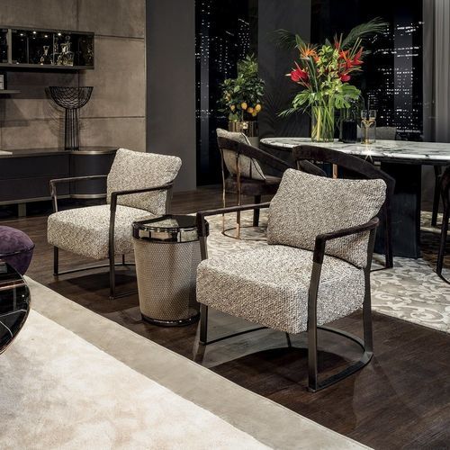 Minimalist design armchair - KATHRYN - LONGHI S.p.a. - leather / polyurethane foam / fabric