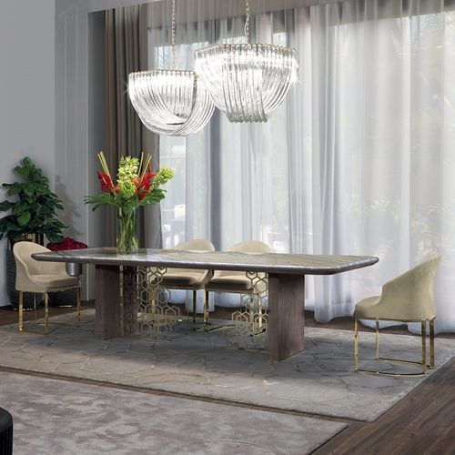 Modern dining table - EXCELSIOR - LONGHI S.p.a. - marble / wooden base / metal base