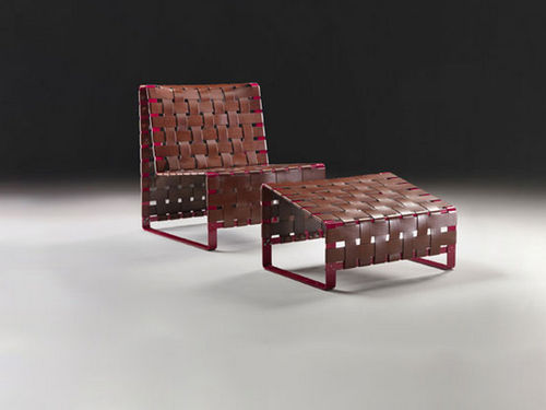 Contemporary fireside chair - STRIPE TEASE - Meritalia - cotton / sled base