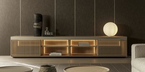 Contemporary living room wall unit - LIVING BOX - Molteni&C - design / wood veneer / marble
