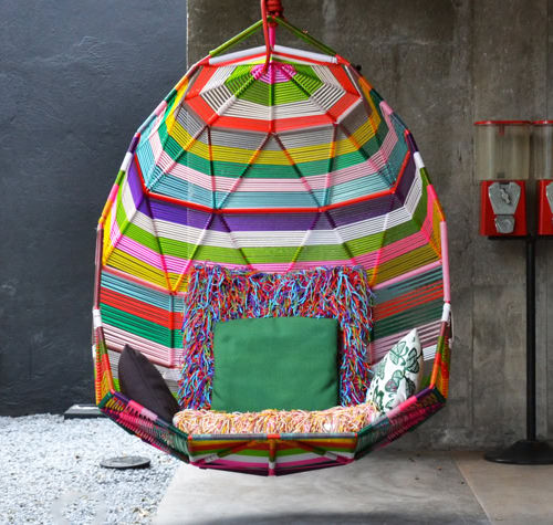 Contemporary armchair - TROPICALIA - MOROSO - leather / rope / painted steel