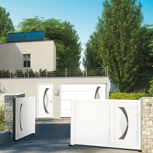 Sliding gate - AKORDIA : ARKAD - Horizal - aluminum / brushed stainless steel / louvered
