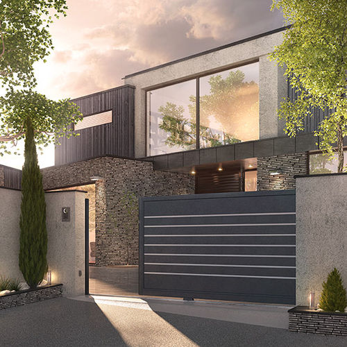 Swing gate - ANODIK : TOSKA - Horizal - sliding / aluminum / louvered