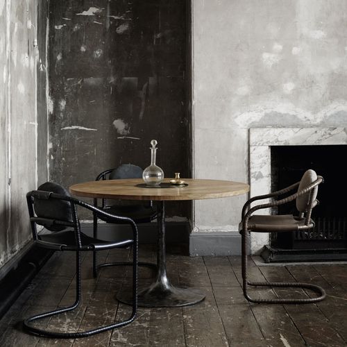 Contemporary dining table - LUNAR - OCHRE - oak / bronze / round