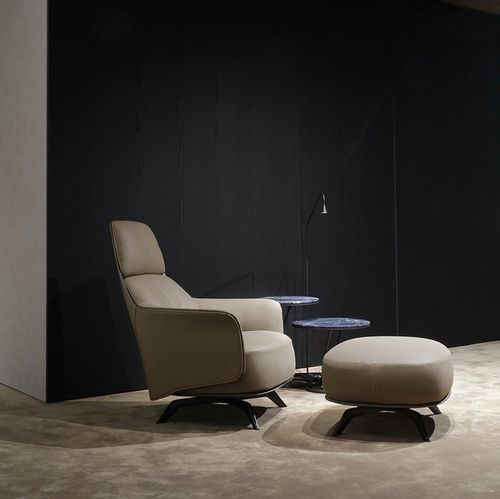 Contemporary armchair - KAORI - Poliform - fabric / leather / wooden