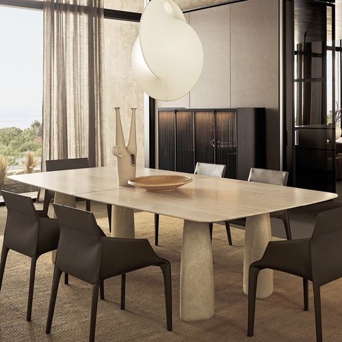 Contemporary table - MONOLITH  - Poliform - elm / marble / travertine