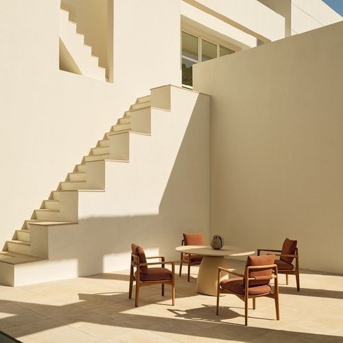 Contemporary chair - MAGNOLIA - Poliform - outdoor / fabric / solid wood base
