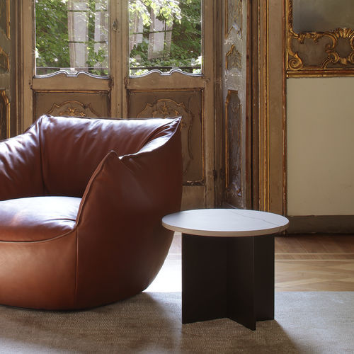 Contemporary coffee table - SAVOY - Poliform - marble / metal base / round