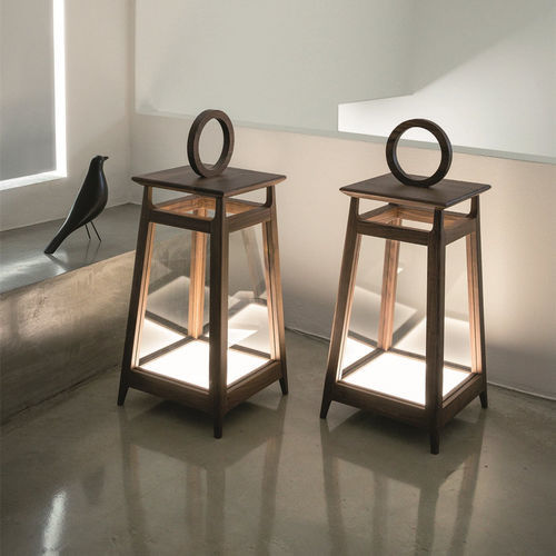 Floor lamp - AMARCORD - Porada - glass / walnut / contemporary