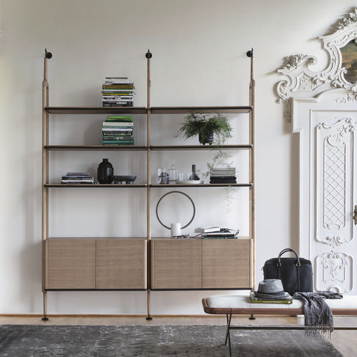 Wall-mounted bookcase - ARIA - Porada - industrial style / ash / smoked glass