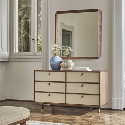 Contemporary chest of drawers - BAYUS NIGHT 6 - Porada - brushed brass / leather / walnut