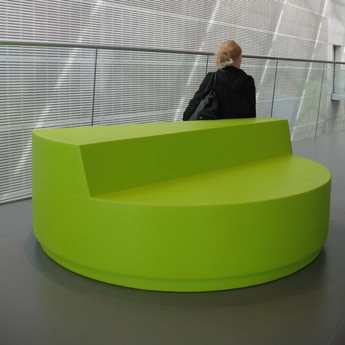 Contemporary upholstered bench - RONDO HALF CAKE - SDC_lab - fabric / leather / for public use
