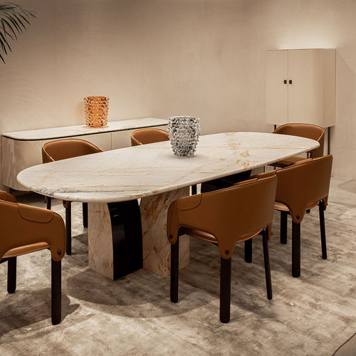 Contemporary table - D'Este - Rossi di Albizzate - marble / wooden base / oval