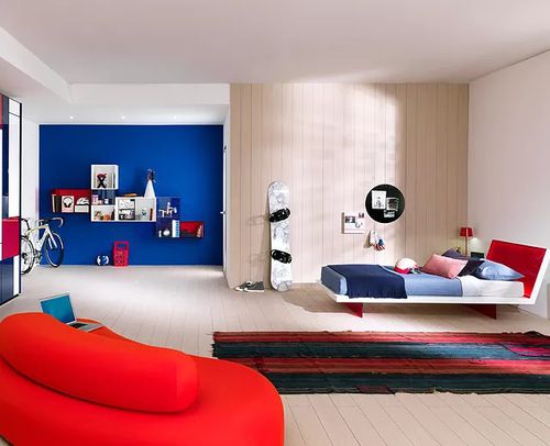 Red children's bedroom furniture set - KUBIKA - Sangiorgio Mobili - blue / wooden / acrylic