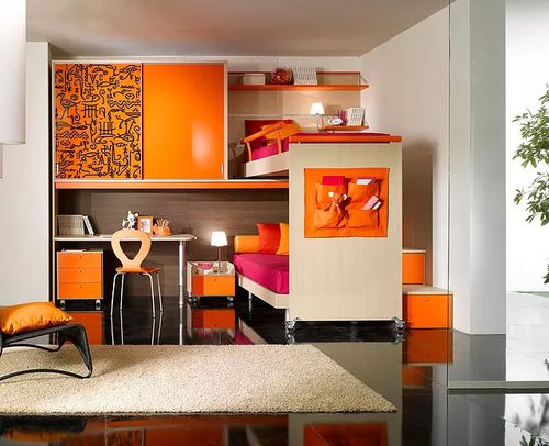 White children's bedroom furniture set - ARCHIMEDE - Sangiorgio Mobili - pink / orange / glass