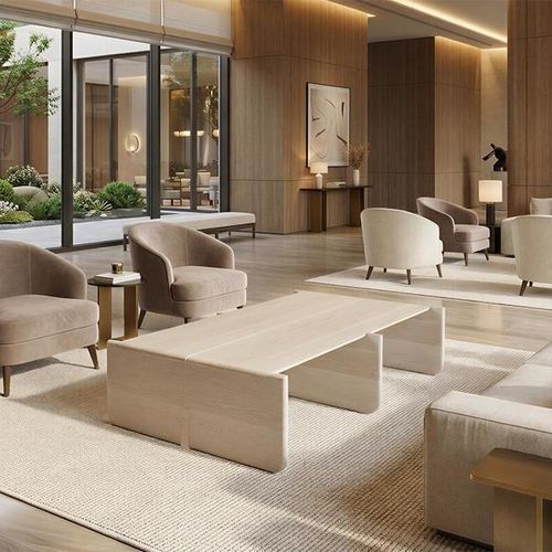 Contemporary coffee table - TYE - Skram Furniture - solid wood / solid wood base / rectangular