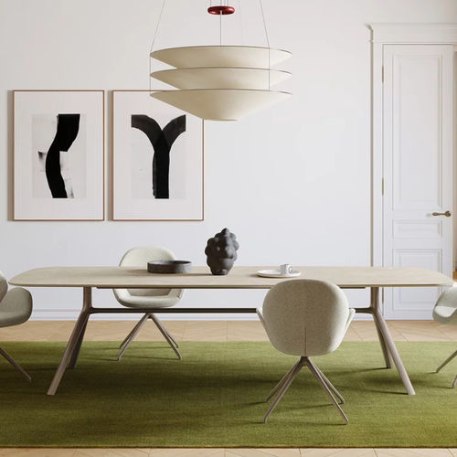 Organic design dining table - NYA - TEAM 7 - solid wood / cast aluminum base / curved