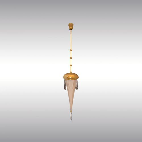 Pendant lamp - FIFTH-AVENUE 21302 - Woka Lamps Vienna - brass / silk / traditional