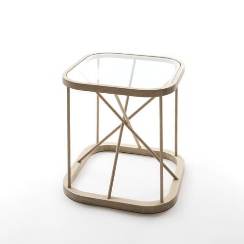 Contemporary bedside table - TWIGGY - Woodnotes - glass / oak / square