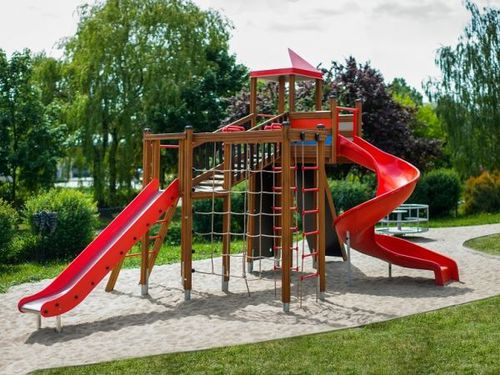Playground structure - TWISTER  - Lars Laj - stainless steel / wooden / polypropylene