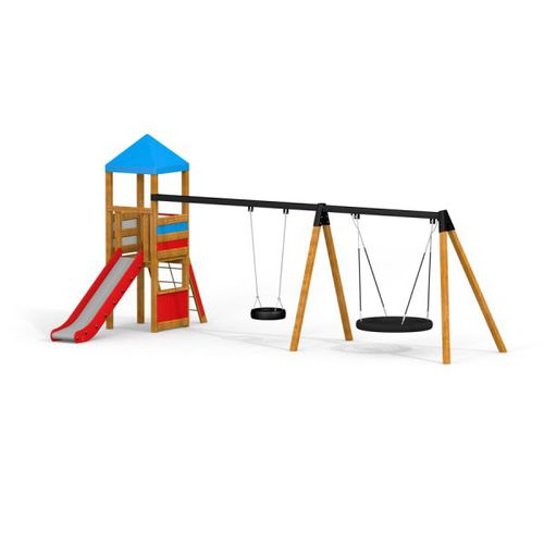 Playhouse with slide - 10174-120  - Lars Laj - for playground / HDPE / floor-mounted