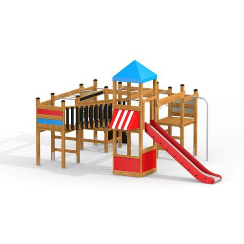 Playground structure - CHALLENGER CASTLE   - Lars Laj - wooden / stainless steel / polypropylene