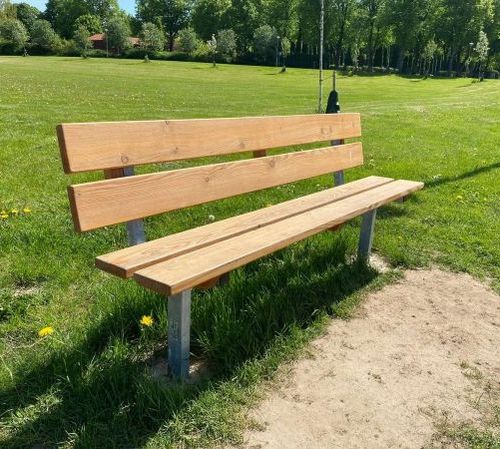 Contemporary public bench - 14140  - Lars Laj - wooden / galvanised steel / with backrest
