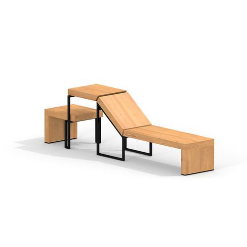 Deck chair with stool - THOR DECKCHAIR   - Lars Laj - contemporary / oak / powder-coated steel