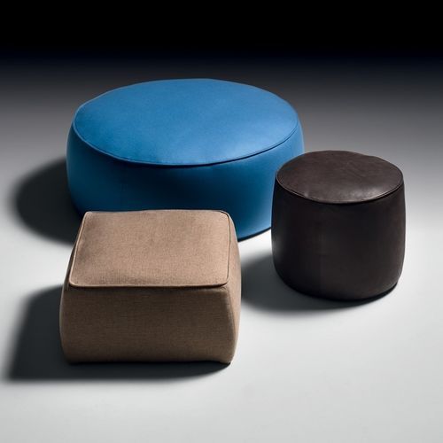 Contemporary ottoman - Rondò - Black Tie - fabric / leather / square
