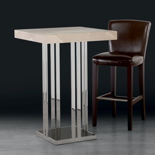 Contemporary high bar table - ELBA - Stone International - marble / natural stone / stainless steel base