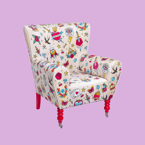 Contemporary armchair - TATTOO - THE POP LABEL - velvet / beech / multi-color