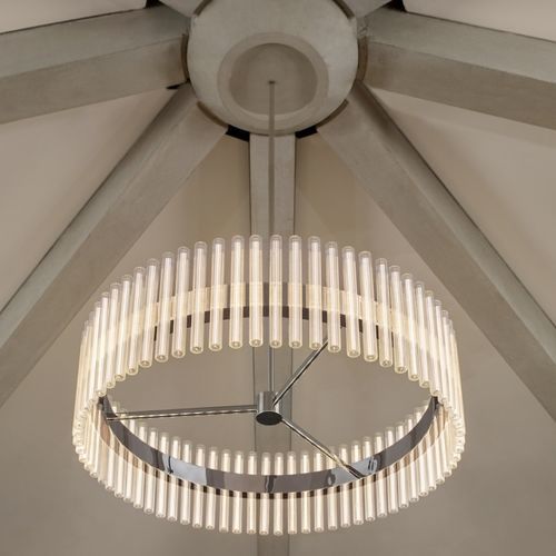 Contemporary chandelier - AURORA RING - Lee Broom - glass / polished stainless steel / tubular