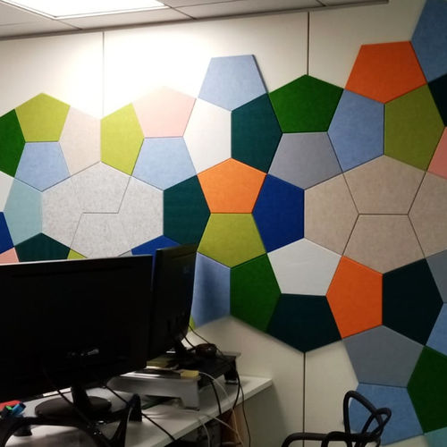 Wall-mounted acoustic panel - ECOmosaic - Aistec - PET / textured / fabric look