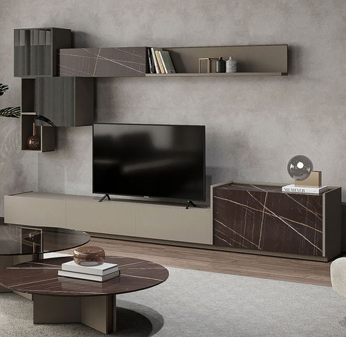 Contemporary TV wall unit - RUBY  - NDESIGN - wooden / marble / with storage