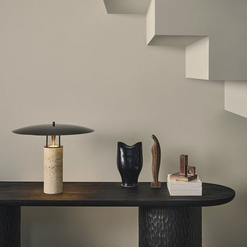 Table lamp - LUNA  - J. Adams & Co. - brass / natural stone / travertine