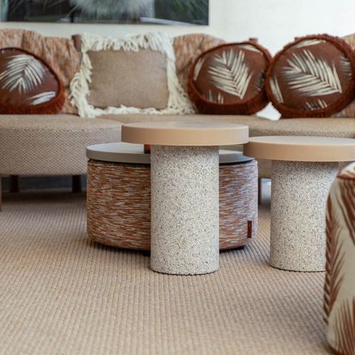 Contemporary side table - Lagoon - Evolution 21 - Karine Bonjean bv - marble / marble base / round