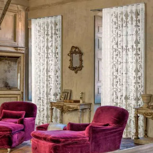 Damask pattern sheer curtain fabric - FORME  - Ciesse Tendaggi srl - viscose / polyester / washable