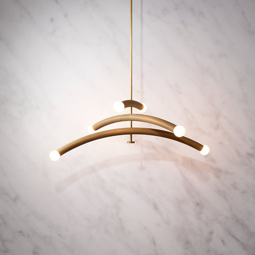 Hanging lamp - HILL - Hachi Collections - brass / oak / contemporary