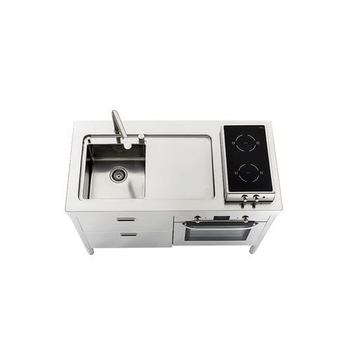 Stainless steel kitchen - LC130-C60+F60/1 - ALPES-INOX - contemporary / island / with integrated handle