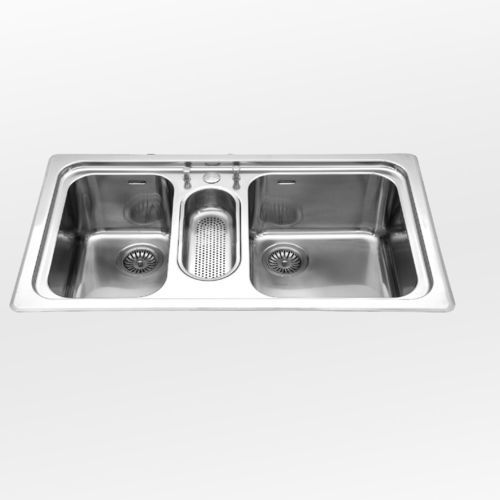 Triple-bowl kitchen sink - radius 60 - ALPES-INOX - without drainboard / stainless steel / integrated