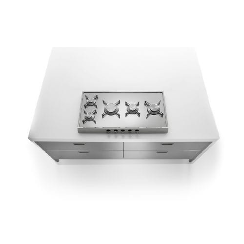Stainless steel kitchen island - IC190-C90+C90/1 - ALPES-INOX - Corian® / equipped / gas