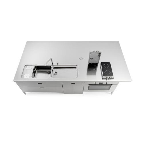 Stainless steel kitchen island - I-LC310-C120+L60+F90+snack/1 - ALPES-INOX - equipped / with cooktop / induction