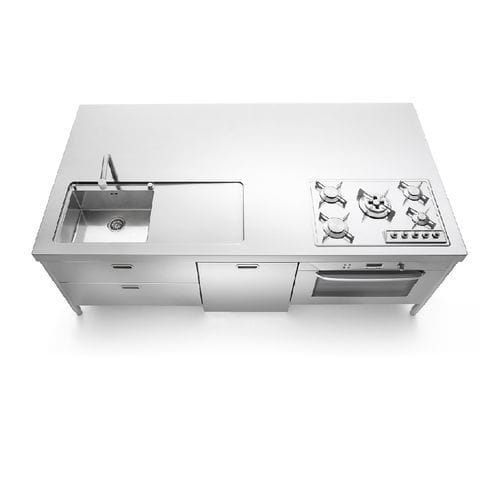 Stainless steel kitchen island - I-LC250-C90+L60+F90/1 - ALPES-INOX - equipped / with cooktop / gas