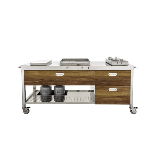 Outdoor kitchen - OUT190-C120+C60/1 - ALPES-INOX - contemporary / teak / stainless steel