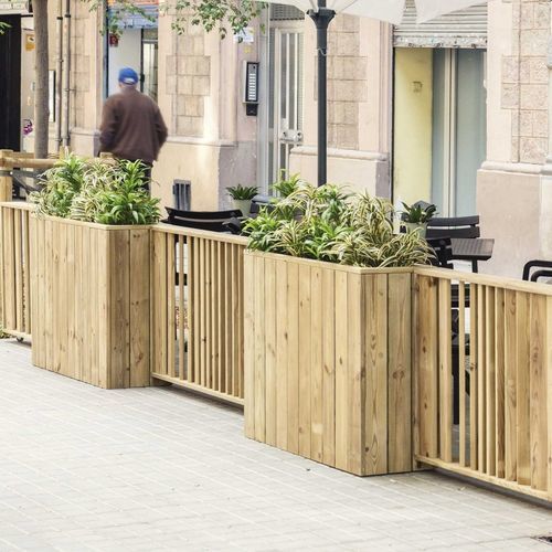 Pine planter - Claustra - Hortalia - rectangular / wheeled / with trellis